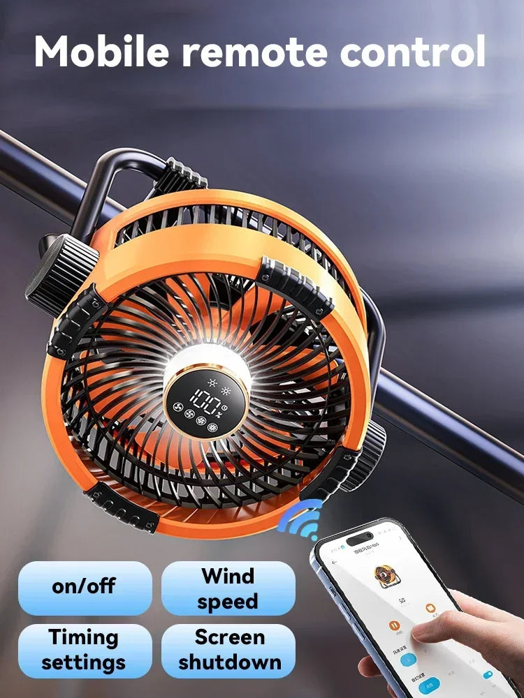 Camping Ceiling Fan 20000mAh Rechargeable USB with Power Bank LED Light Hook Air Circulators Wireless Ceiling Motorcycle Amagi
