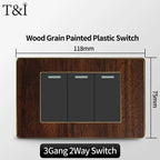 118-Type Retro Wood Grain Wall Plate – Black Plastic Spray-Painted Decorative Panel for Italy Standard Switch & Socket
