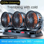 New Car Fan 360° Adjustable Triple-Head 12V/24V USB Powerful Cooling Circulation Ideal for Vehicle Comfort on Long Drives amagi