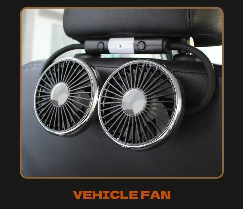Motorcycle Car USB Fan Double Head Cooling Fan with LED Light 360 Adjustable Auto Headrest 3 Speed Air Cooler Accessories Amagi
