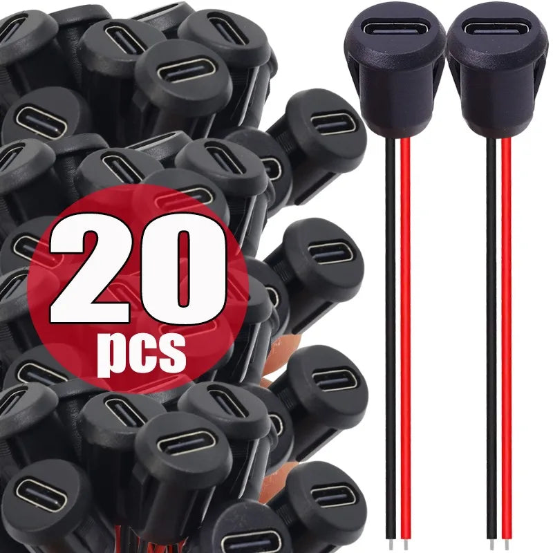 1-20pcs USB Connector Type-C Waterproof with Female Socket 2Pin Fast Charging Jack Charging Port USB-C Charger Plug Socket Tools