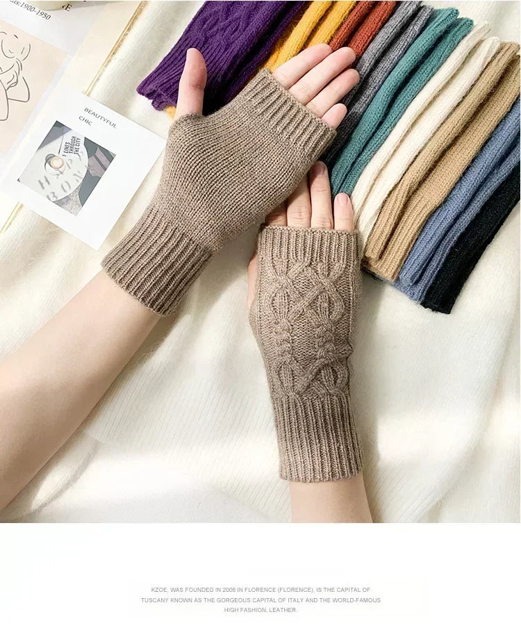 Winter Half Finger Gloves Knitted Fingerless Mittens Warm Cuff With Thumb Hole Stretchy Short Hand Warmer For Men Women Amagi