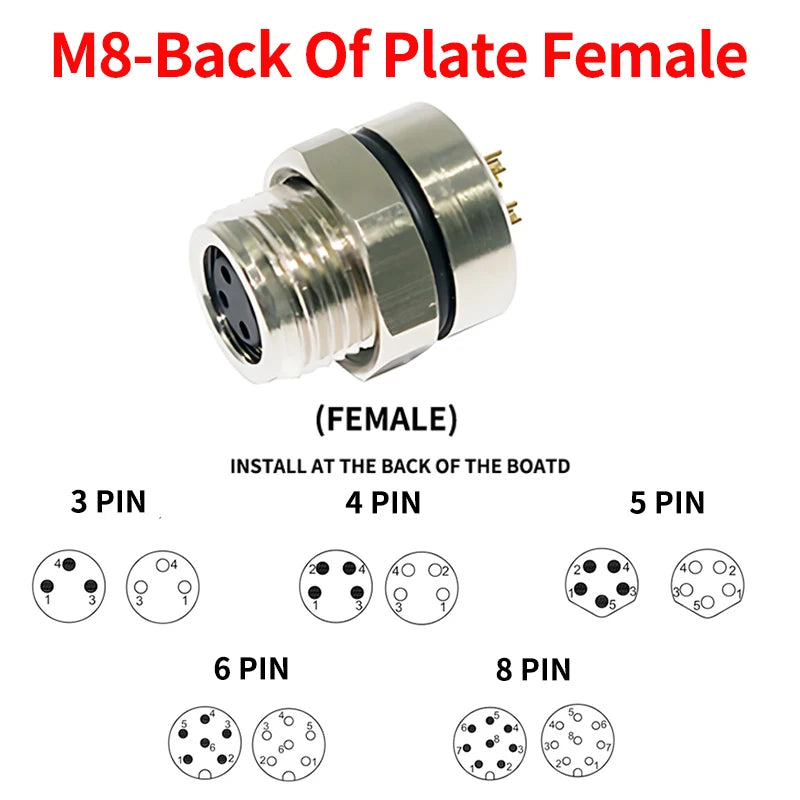 M8 Waterproof Aviation Connector Set, 3–8 Pin Male Female Plug & Socket for Proximity Sensor, Straight Right Angle/Flange Mount