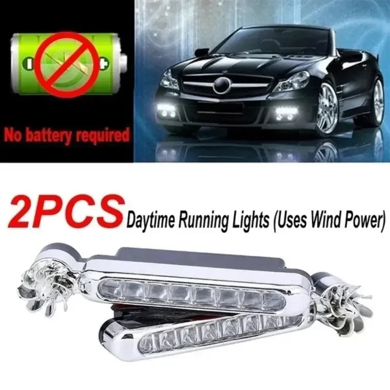Wind Powered Car LED 8 LED DRL Daylight Running Light Auxiliary Lighting Rotation Fan Lamp Automobile Day Time Headlight Amagi
