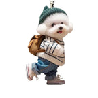 Creative Puppy Man Backpack Rearview Mirrors Pendant Car Hanging Ornaments Car Decoration Accessories Gifts For Women Men