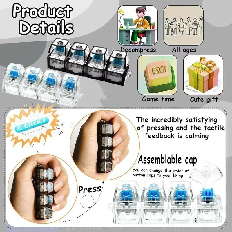 Keyboard Keychain Light Up Keyboard Keychain Stress Relief Clickable 4LEDs Button Toy for People with Anxiety Desk Decor Amagi