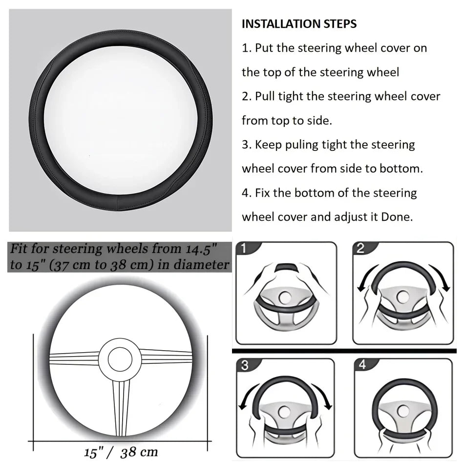 Napa Leather Perforated Patchwork Car Steering Wheel Cover, Non-slip, Breathable, Universal 15 Inch (Approx. 38.1cm) Amagi