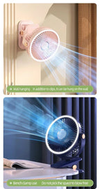 Rechargeable Desktop and Clip on LED Light Fan with Circulating Air Fan, 2000mAh, Portable Wireless Mobile Ceiling Fan Amagi