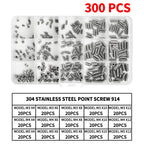DIN914 304 Stainless Steel Hex Socket Point Grub Screws Set with M3, M4, M5, M6, M8, M10 Sizes - High - Hardness Assortment