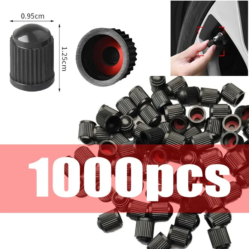 Car Tire Valve Plastic Black Bike Tyre Valve 1000/4PCS Caps with O Seal Ring Dome Shape Dust Valve for Car Bicycles Motorcycles