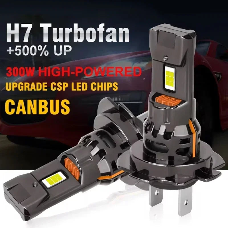 300W Turbo H7 LED CANBUS Lights 30000Lm Mini H11 LED Headlight With Cooling Fan Fog Driving Car Super Bright Waterproof Amagi