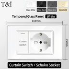 118x75mm Type-C Fast Charging Wall Socket Italy & Chile Schuko Outlet - Tempered Glass Panel Modern Design -Type Switch