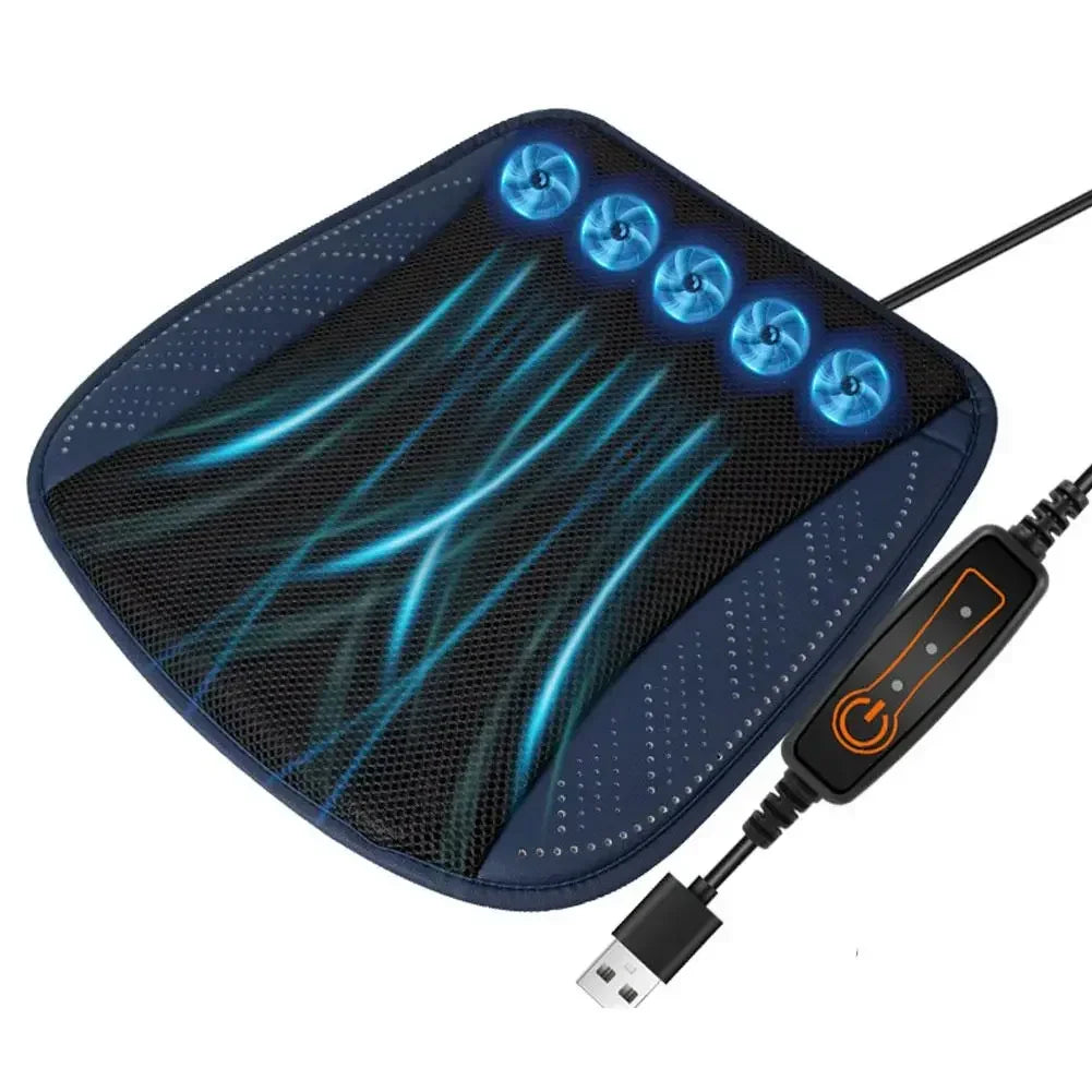 Cooling Car Seat Cushion with Adjustable Fan Breathable 3D Honeycomb Design All-Season Ventilated Auto Seat with Leather Surface