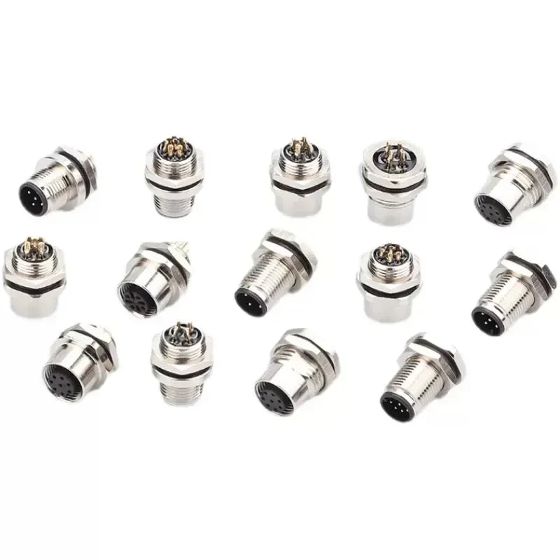 1pcs M12 4pin 5 8Pin Sensor Connector Panel Back Mount Waterproof Flange Socket Threaded Coupling Male&Female A Code Connectors