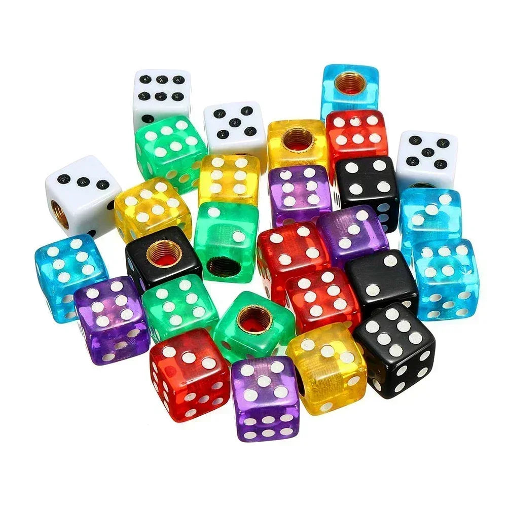 4Pcs/Set Plastic Wheel Stem Tyre Air Valve Dustproof Cap Gold Dice Tire Tyre Valve Caps Bike Auto Truck Tire Valve Dust Cap Amag