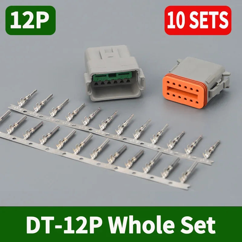 10 Sets Deutsch DT Connector DT06-2S/DT04-2P 2P 3P 4P 6P 8P 12P Waterproof Electrical Connector For car Motor With Pins 22-16AWG