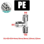 Pneumatic Push-In Tube Fittings – 4/6/8/10/12mm OD, Multiple Types: Straight Union, Elbow, Tee, Male Thread, Quick-Connect