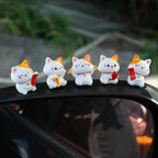 Car Japanese Lucky Cat Ornaments Car Dashboard Center Console Cute Resin Maneki-Neko Auto Interior DIY Decoration Accessories