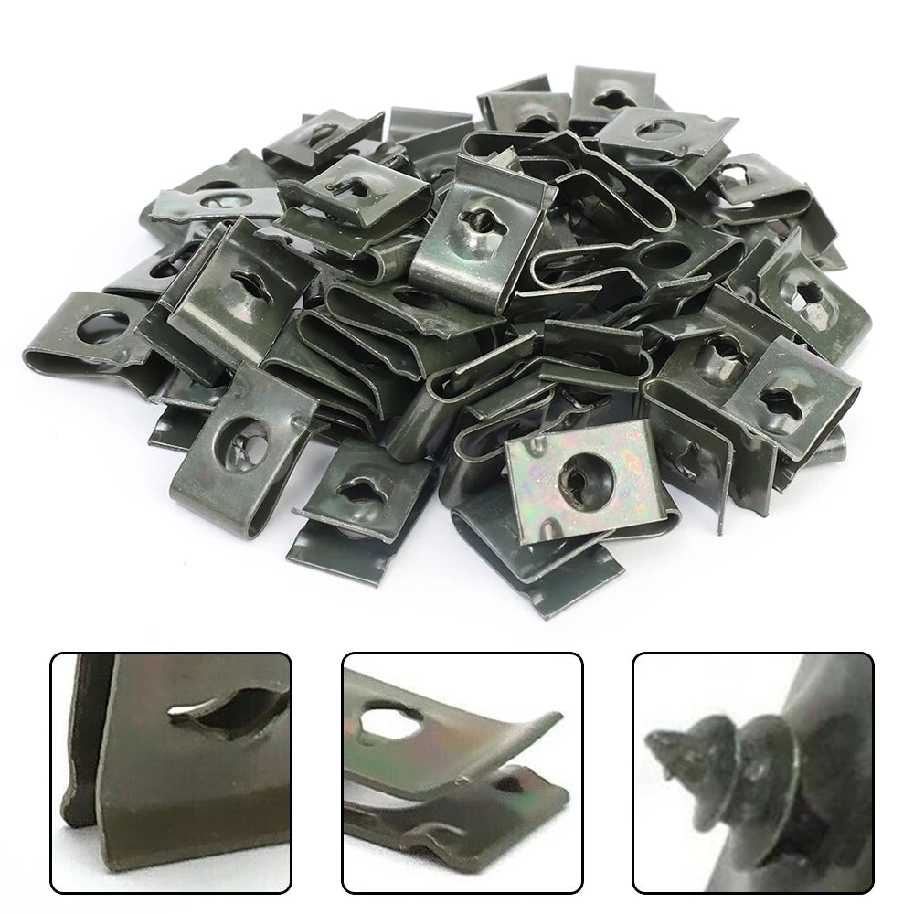Car Metal Screw Fastener Clips U-Type Clip Anti-rust Iron Sheet Car Motorcycles Screw Buckle Bumper Protection Fastener Clips