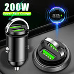 For Iphone/Samsung/Huawei/Xiaomi 100/200W USB Aluminum Alloy Mini Car Charger Adapter Double Ports Fast Cigarette Lighter Amagi