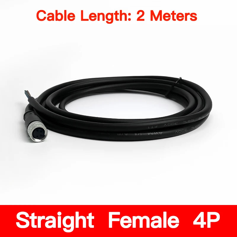 2m M8 Sensor Connector Cable, Straight & Right Angle Options, Male/Female, 3/4/5/6/8 Pin, Waterproof Molded Plug for Industry