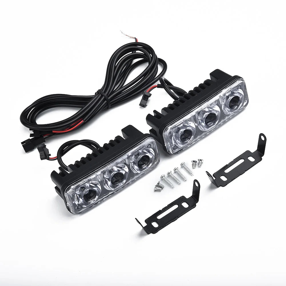 2pcs 3LED Car Work Light DRL Spotlight Super White High Power Waterproof Car Daytime Running Light Fog Lamp Driving Lamp