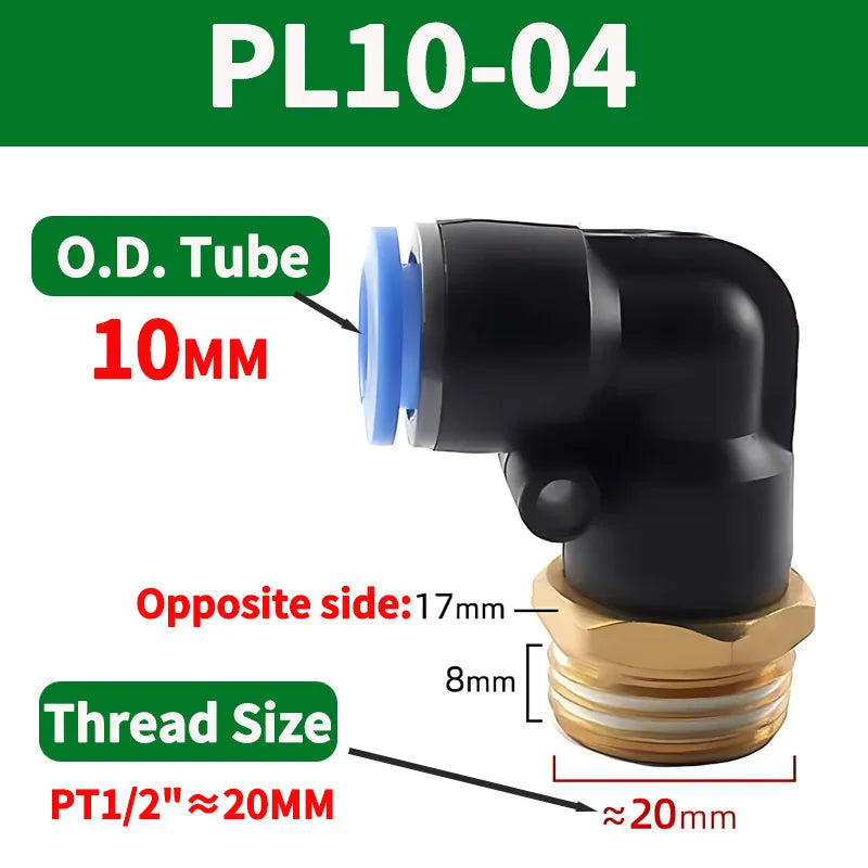 PL Push to Connect Tube Fitting Male Elbow PL4/6/8/10/12mm Tube OD x M5/01/02/03/04 Thread Pneumatic Air Push Fit Lock Fitting