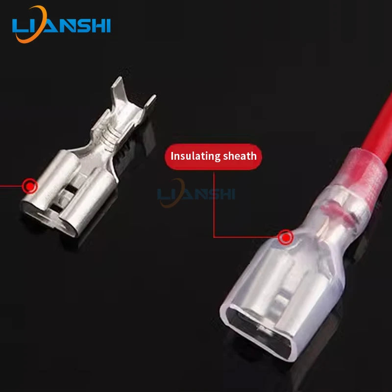 100pcs 6.3 male inserts 0.8mm thick 250 male terminals brass tinned with insulating sheath