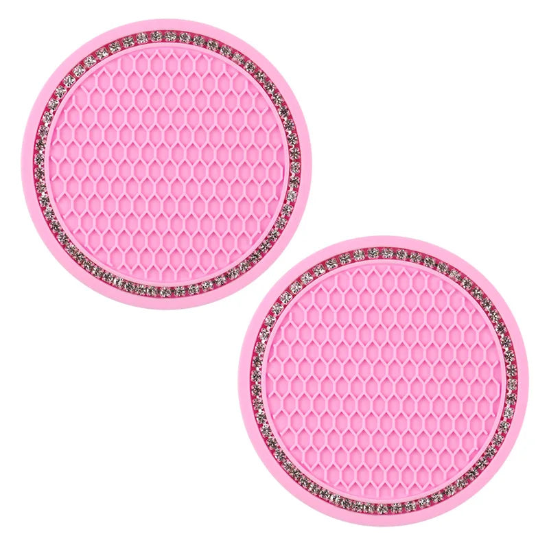 New Bling Rhinestone Cup Holder Drink Pad Interior Decoration Cute Anti-slip Round Durable Mat Coaster Heat Resi Car Accessories
