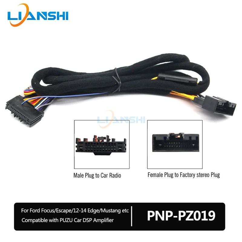 The dedicated connection cable plug for automotive DSP power amplifiers is suitable for the new Ford Focus/Kuga PNP-PZ019