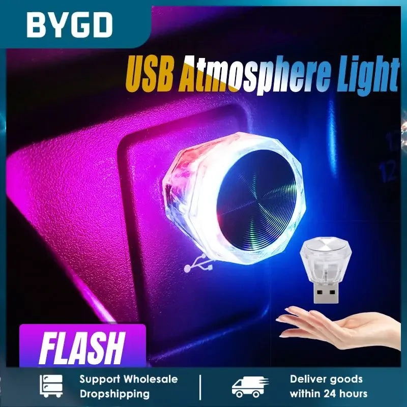 Car Cigarette Lighter USB Atmosphere Light LED Mini Colorful Night Light Wiring-Free Interior Lighting Supplies Accessories New