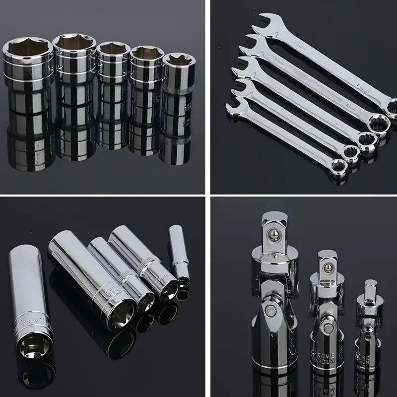 46pcs Ultimate Auto Marine Tool Kit with Socket Wrench Ratchet Set and Durable Steel Construction in Storage Case Motorcycles