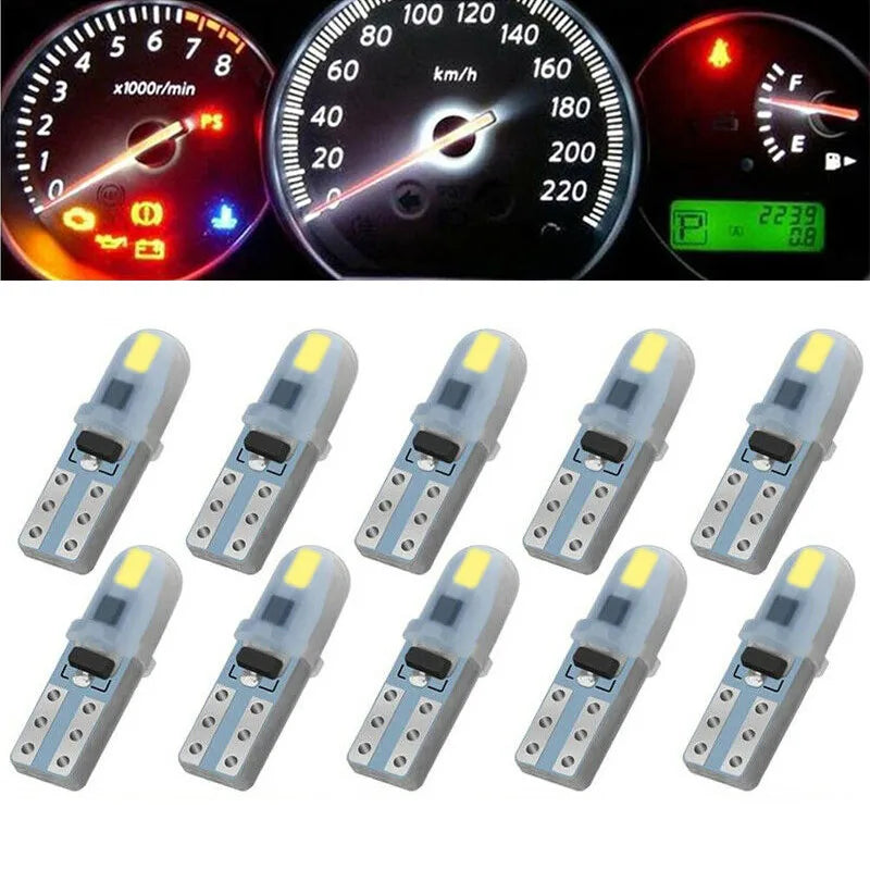 10x Car Instrument Warning Lights White T5 3014 SMD LED Wedge Dashboard Warning Instrument Panel Light Lamps
