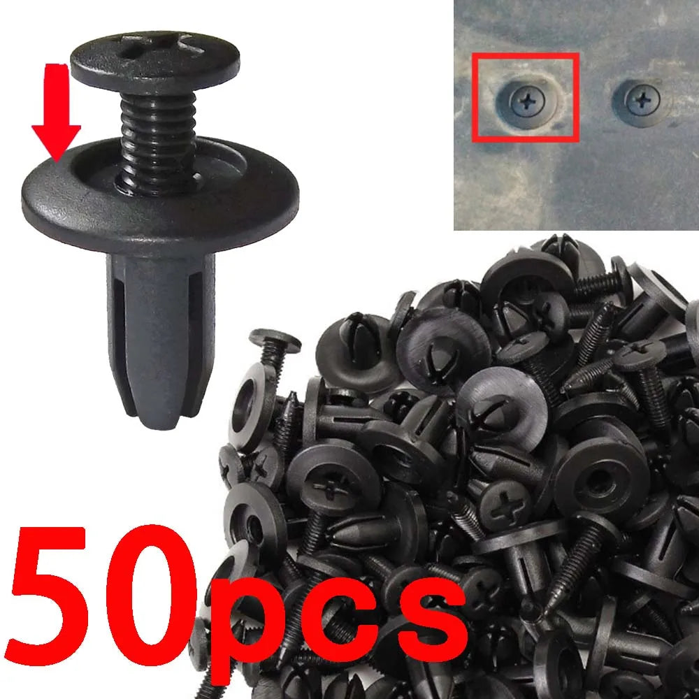 Universal Car 8mm Hole Plastic Rivets 1000/50 Fastener Push Clip Black Bumper Door Trim Panel Retainer Fastener Clip Accessories