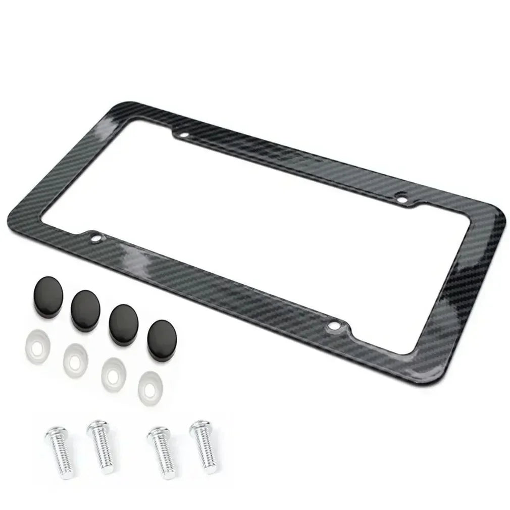 1/2PCS Carbon Fiber Pattern Plastic License Plate Frame Fiber Black Aluminum Metal Car Tag Holder Tire Screw Cap Universal Amagi