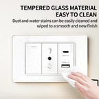 118x75mm Type-C Fast Charging Wall Socket Italy & Chile Schuko Outlet - Tempered Glass Panel Modern Design -Type Switch