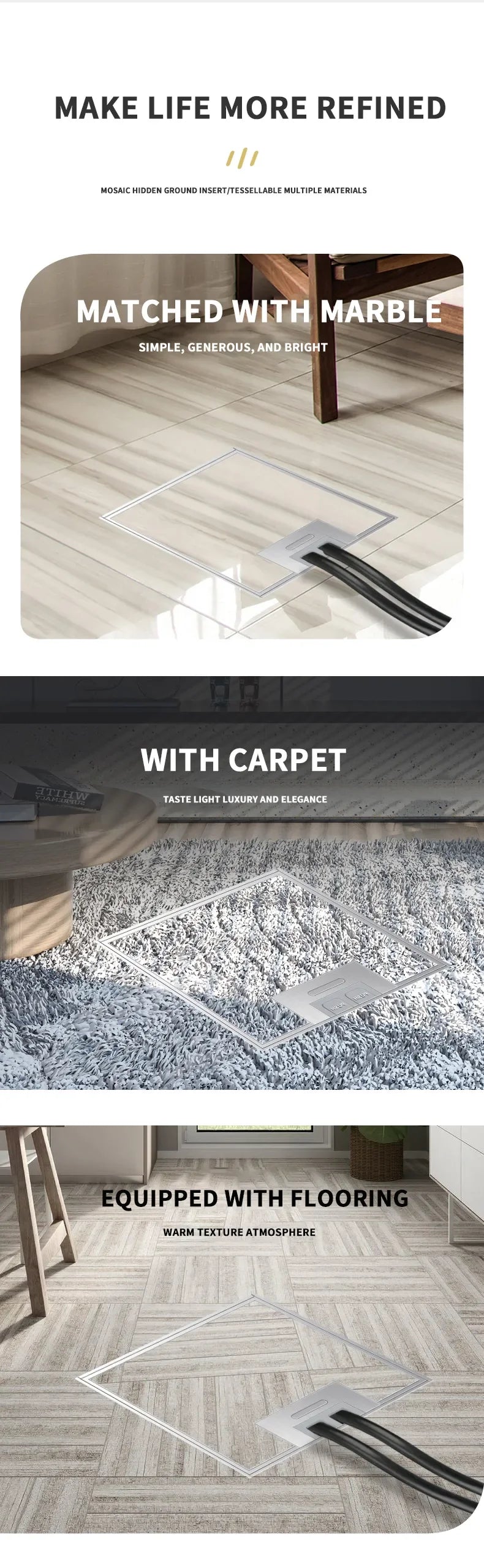 Stainless Steel Floor Socket Outlet, Hidden Flush Mount Electrical Floor Power Socket for EU US FR BR IL Standard Plug