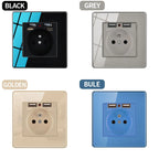 EU Russia France UK Socket AC Panel 86 Wall Switch Toggle Press Light Switch On/Off Crystal Tempered Glass Panel Wall Outlet