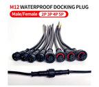 M12 Male-Female Waterproof Adapter 2/3/4/5 Pin - 20cm Length IP65 Cable Head for LED Bar/Neon Light Connection