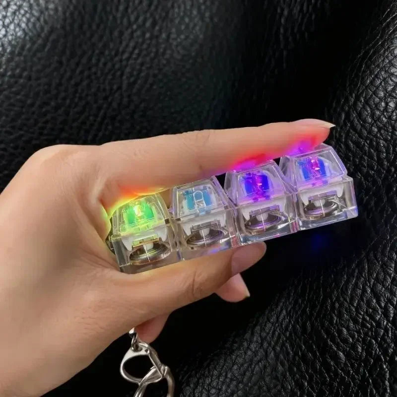 LED Keyboard Key Chain Fidget Toy for Adults Fidget Clicker Decompression Keychains Stress Relief Gadget Interesting Pendant
