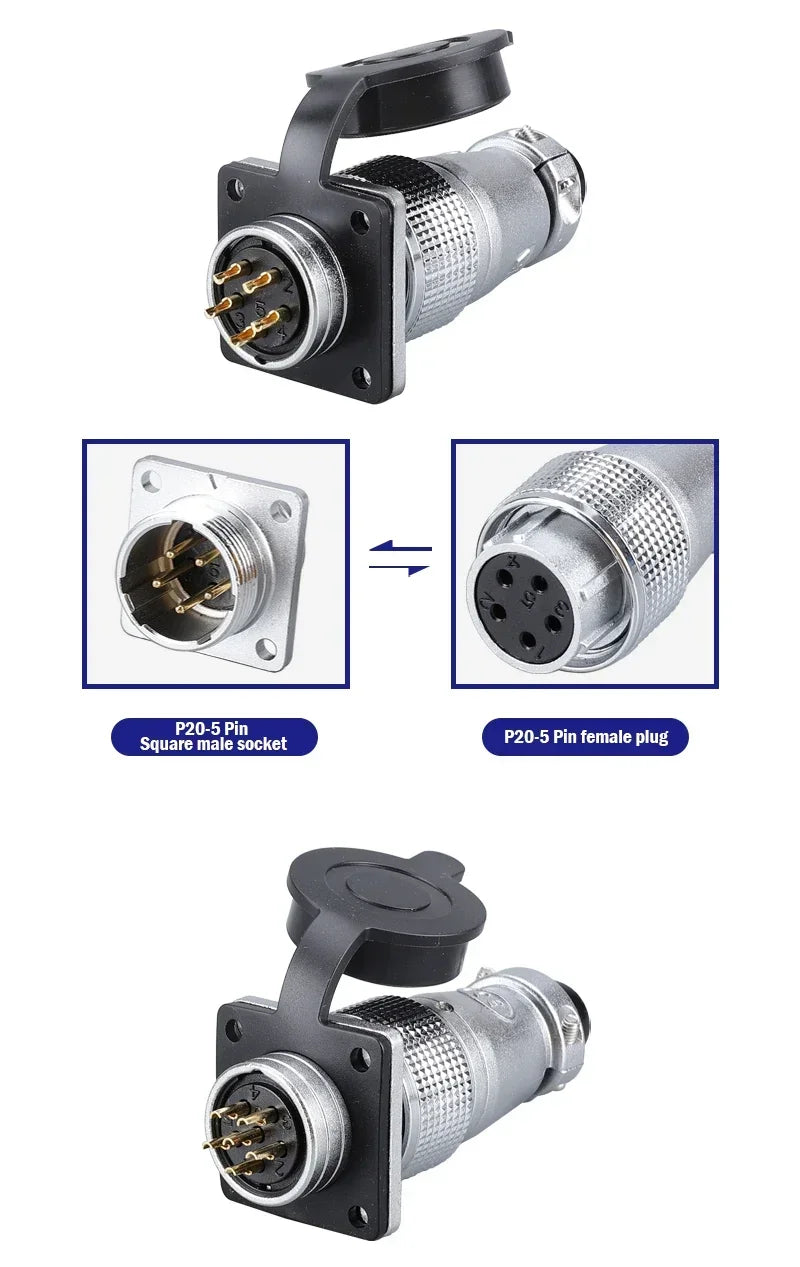 PLS20 WS20 TP20 Aviation Connector 20mm Opening Diameter 2-12 Pin Male Female Circular Plug Socket Metal Shell Waterproof IP67