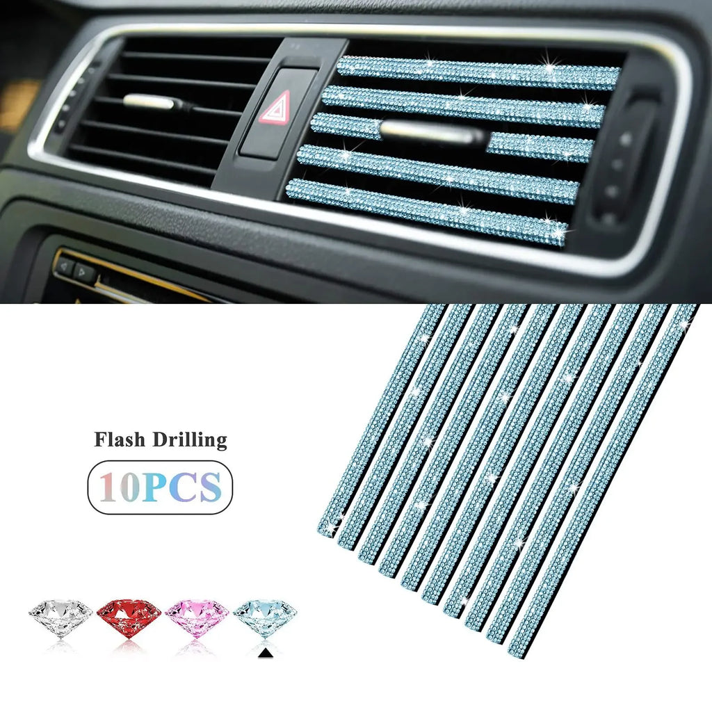 Car Vent Diamond Decorative Strip Fashion Luxury Car Air Conditioning Decoration Stripe Grille Sticker Accessories Amagi
