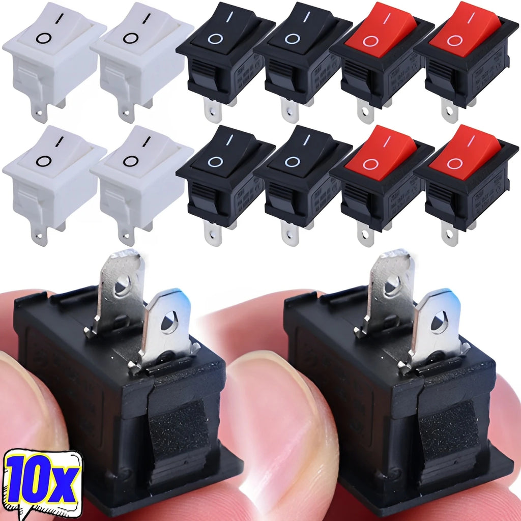 10/5Pcs Push Button Switch 2Pin 6A/250V KCD11-101 Mini Black Red White 21*15mm 2Pin ON/OFF SPST Rocker Switche Motorcycle Switch