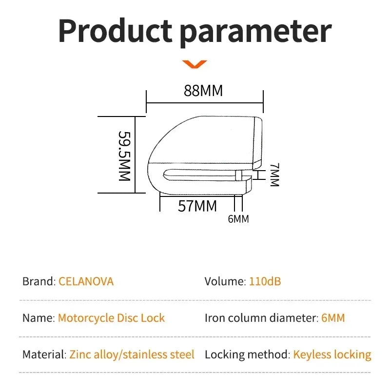 Motorcycle Bicycle Lock Alarm Safety Protection Padlock Disc Aluminum Alloy Anti-Theft Reminder Rope Lock Bag Motorcycle Amagi