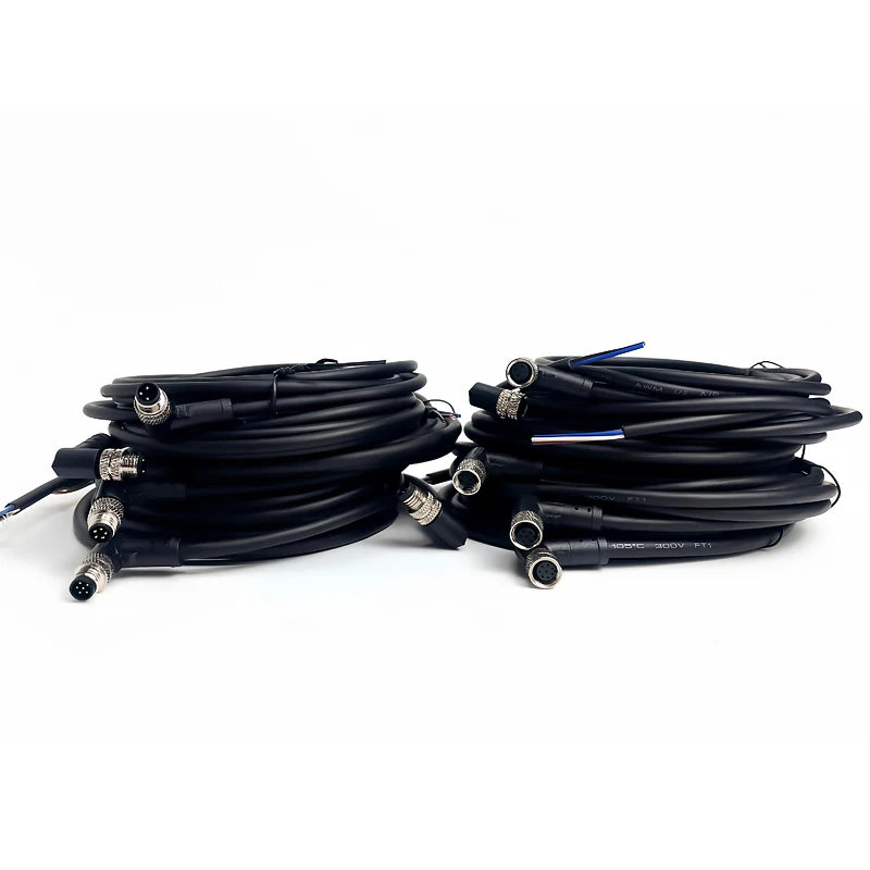 2m M8 Sensor Connector Cable, Straight & Right Angle Options, Male/Female, 3/4/5/6/8 Pin, Waterproof Molded Plug for Industry