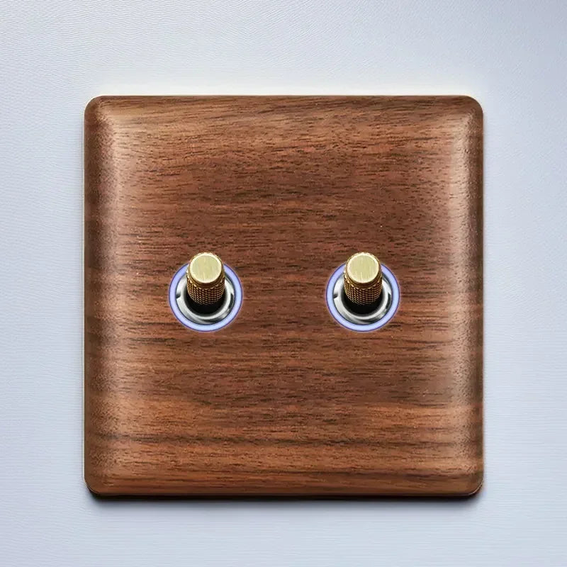 86x86mm Solid Wood Embedded Power Outlet - Childproof EU/RU/FR Socket, Fireproof Vintage Panel for Industrial & Villa Use