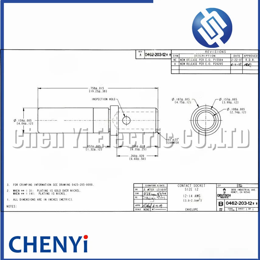 Pin Size 14AWG to 12AWG Automotive Terminal 0460-220-123 0462-210-1231 For Deutsch DTP series Stainless Steel Gold Plate