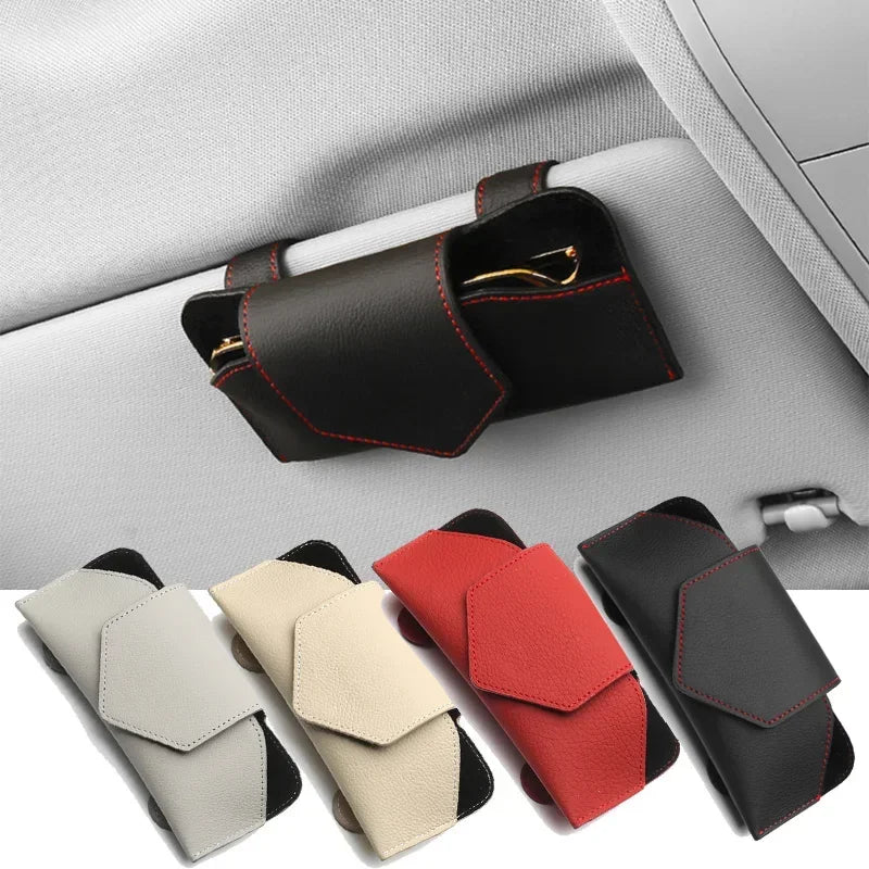 Car PU Leather Glasses Clip, Multi-Functional Sun Visor Holder, Sunglasses Box Storage Bag Clip, Car Interior Accessories Amagi