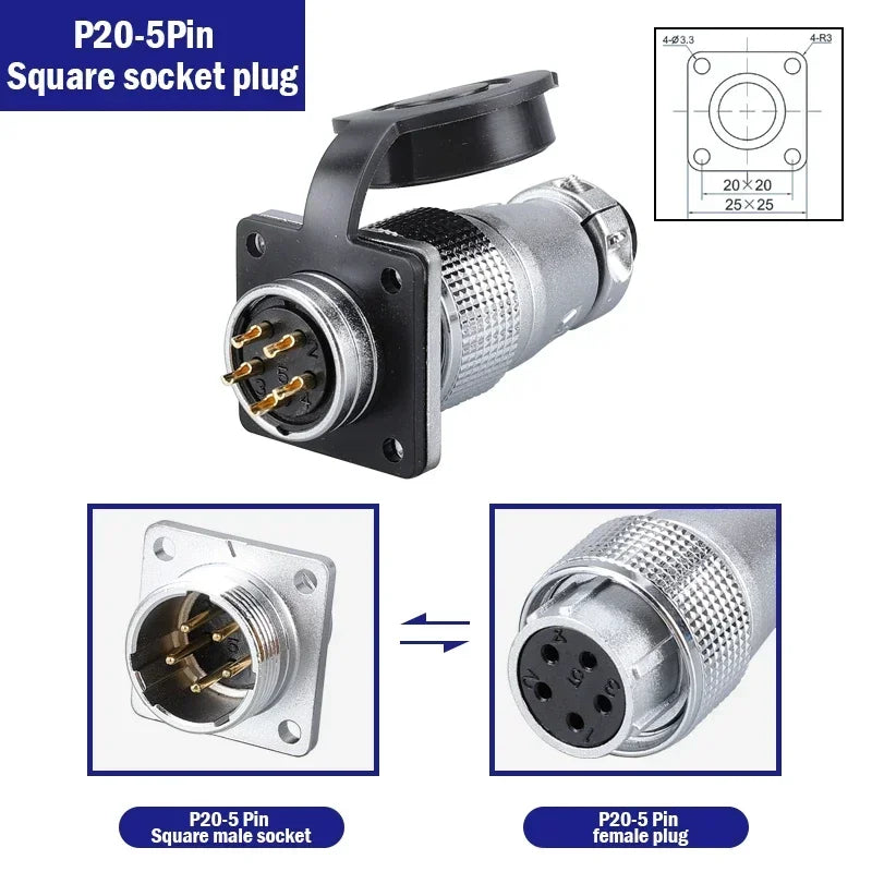 PLS20 WS20 TP20 Aviation Connector 20mm Opening Diameter 2-12 Pin Male Female Circular Plug Socket Metal Shell Waterproof IP67