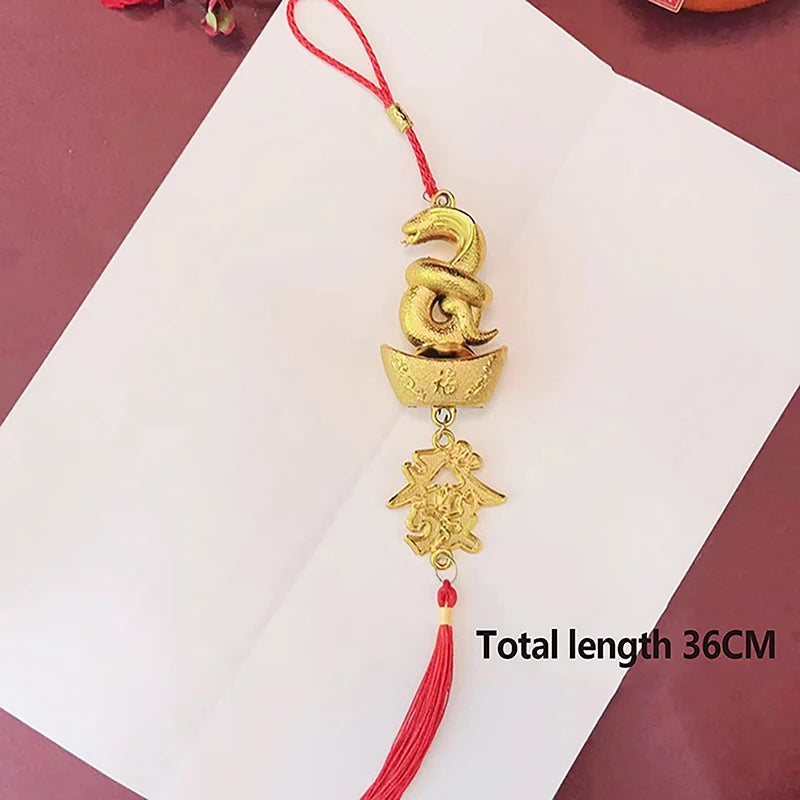1Pc 2025 Year Of The Snake Gold-Plated Plastic Zodiac Snake Pendant Lucky Mascot Home Car Hanging Ornaments